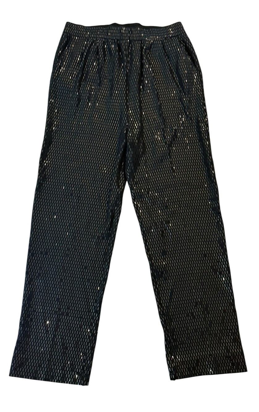 St. John Evening Marie Gray Black Sequin Paillette Knit Pants Shimmering Size 14
